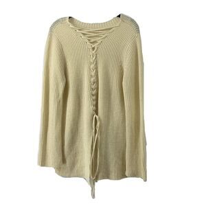 Cream Lace Up Back Sweater Split Back Tunic Medium